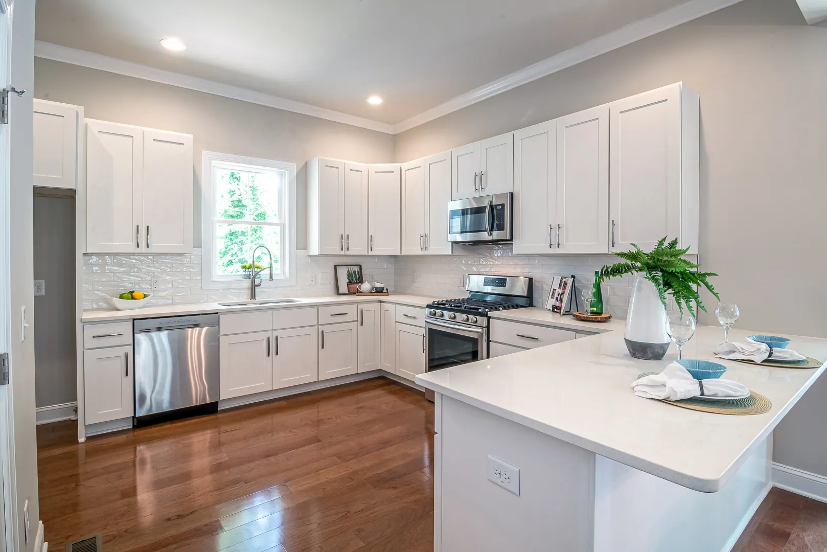 Freshly painted kitchen cabinets